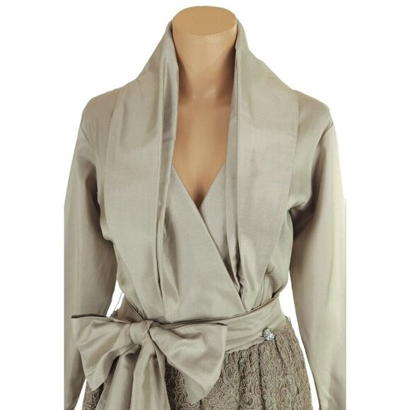 Vintage Catherine Regehr Silk Taffeta & Lace Gown S Green Dress Bow VTG - Picture 3 of 16